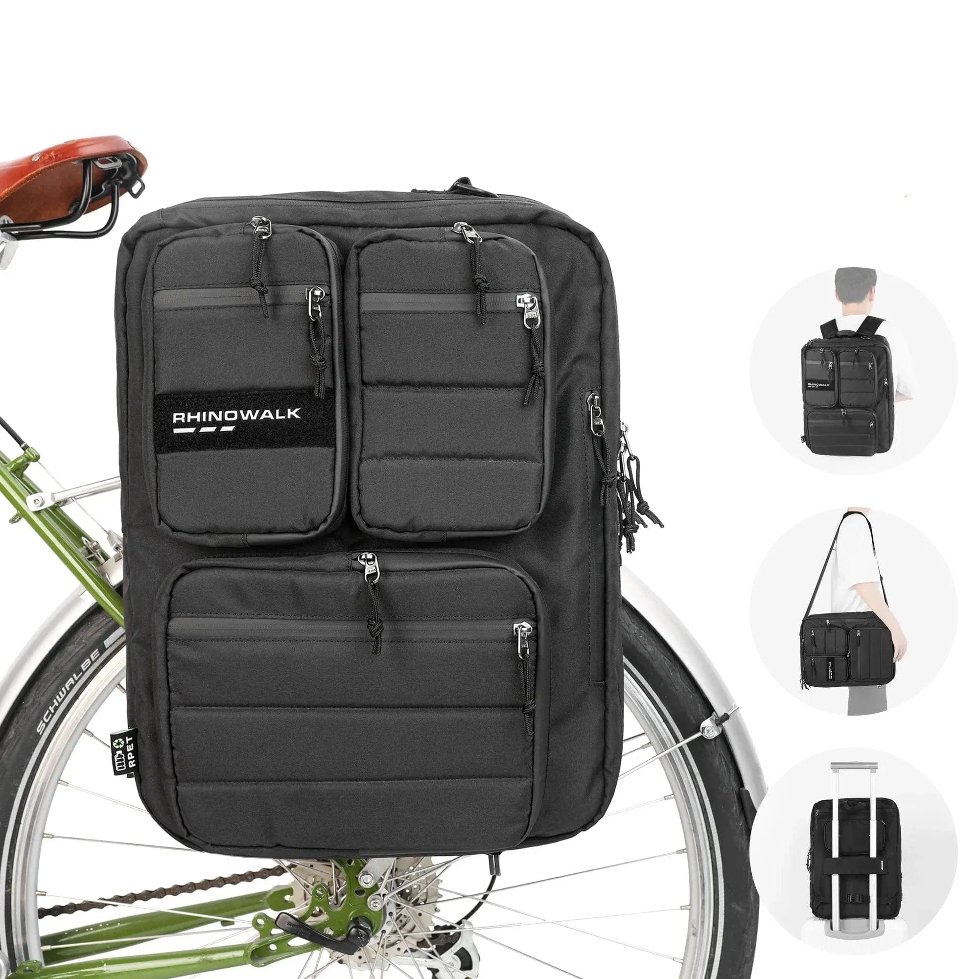 BIKE & BAG Bike Backpack Black RHINOWALK - Multifunctional Pannier Bag & Backpack (25L)