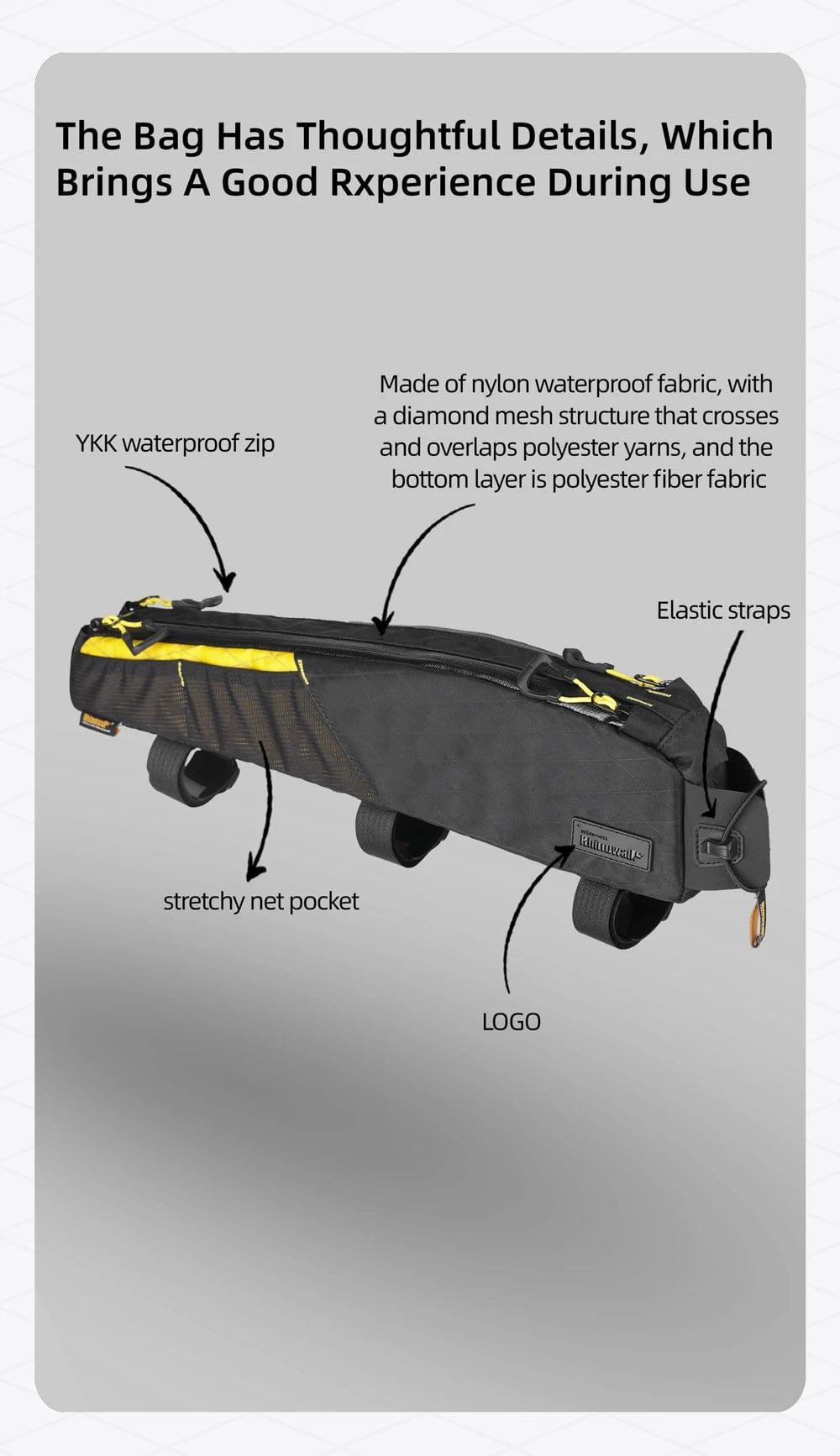 Bike & Bag Bike Bag RHINOWALK - Wilderness Series -Extra Long Top Tube Bag – Waterproof (2.1L)