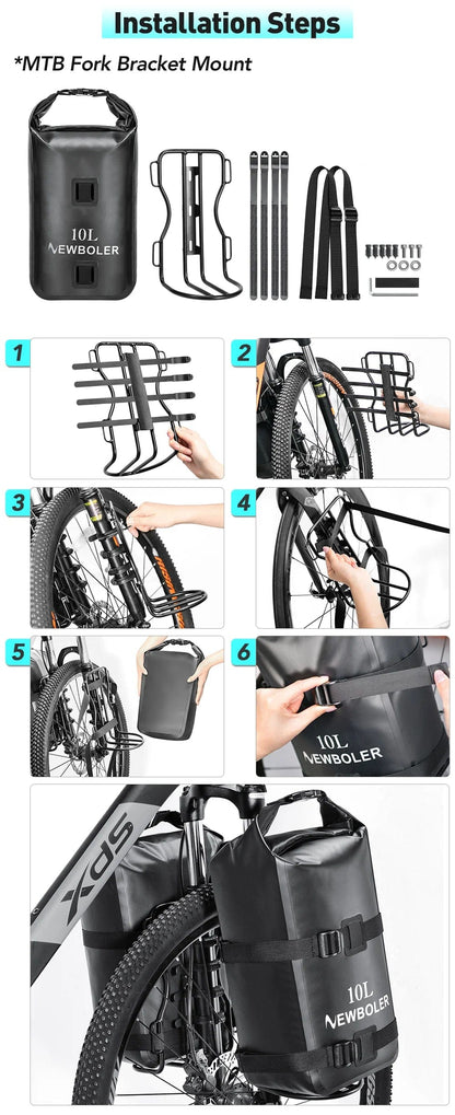 Bike & Bag Bike Bags NEWBOLER - Front Fork Dry Bag with Rack (10L) (1 & 2 Peice)