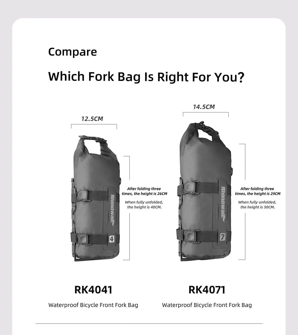 Bike & Bag Bike Bags RHINOWALK  - Front Fork Dry Bags (4L,7L) (1 & 2 peice) - Waterproof, Quick Release