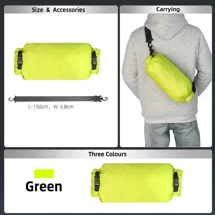 BIKE & BAG Handlebar Bags Only Bag-Green RHINOWALK - Waterproof Front Handlebar Roll and Dry Bag (12L)