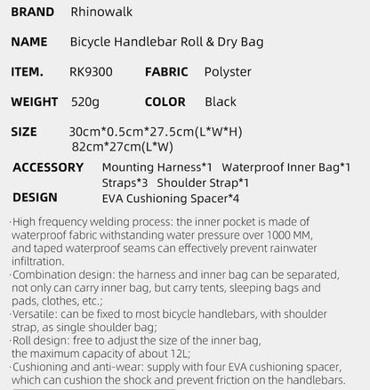 BIKE & BAG Handlebar Bags RHINOWALK - Waterproof Handlebar Roll and 12L Dry Bag