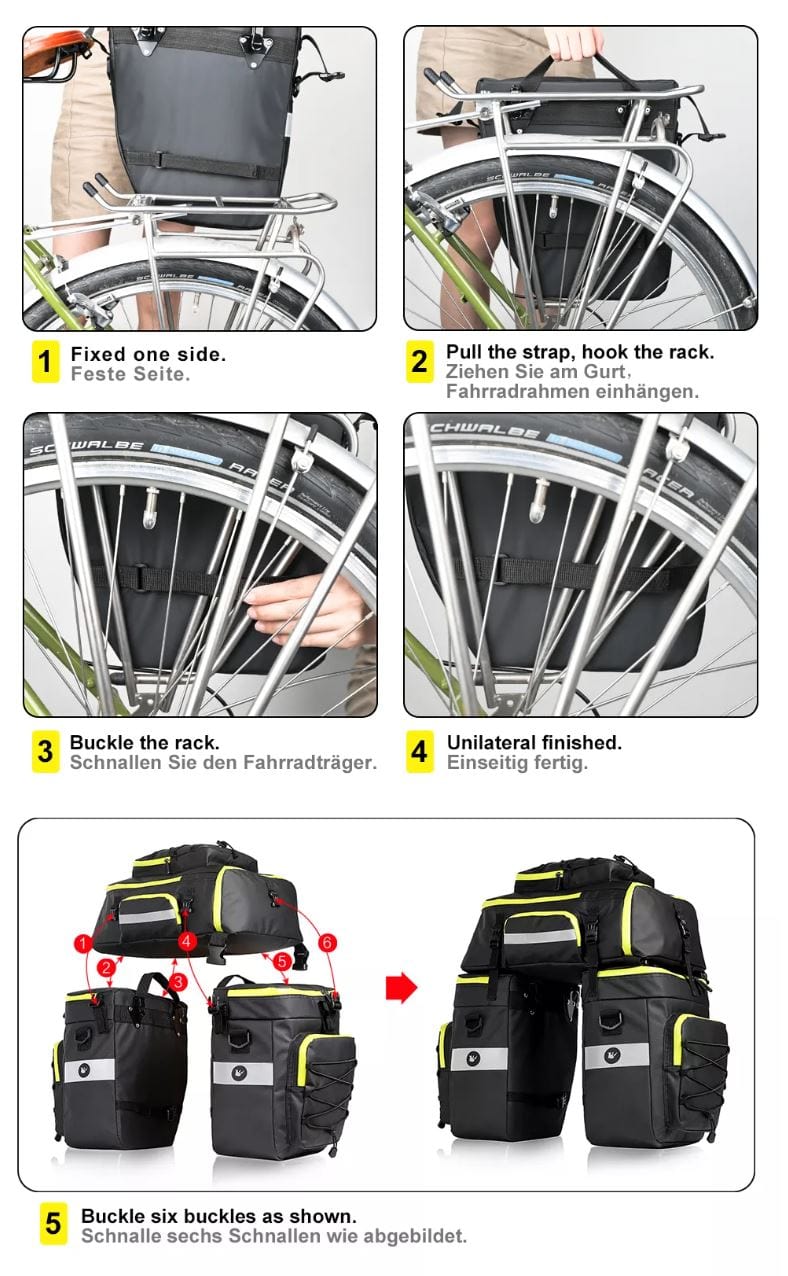 BIKE & BAG Pannier Bags RHINOWALK - 3-in-1 Pannier / Trunk Bag