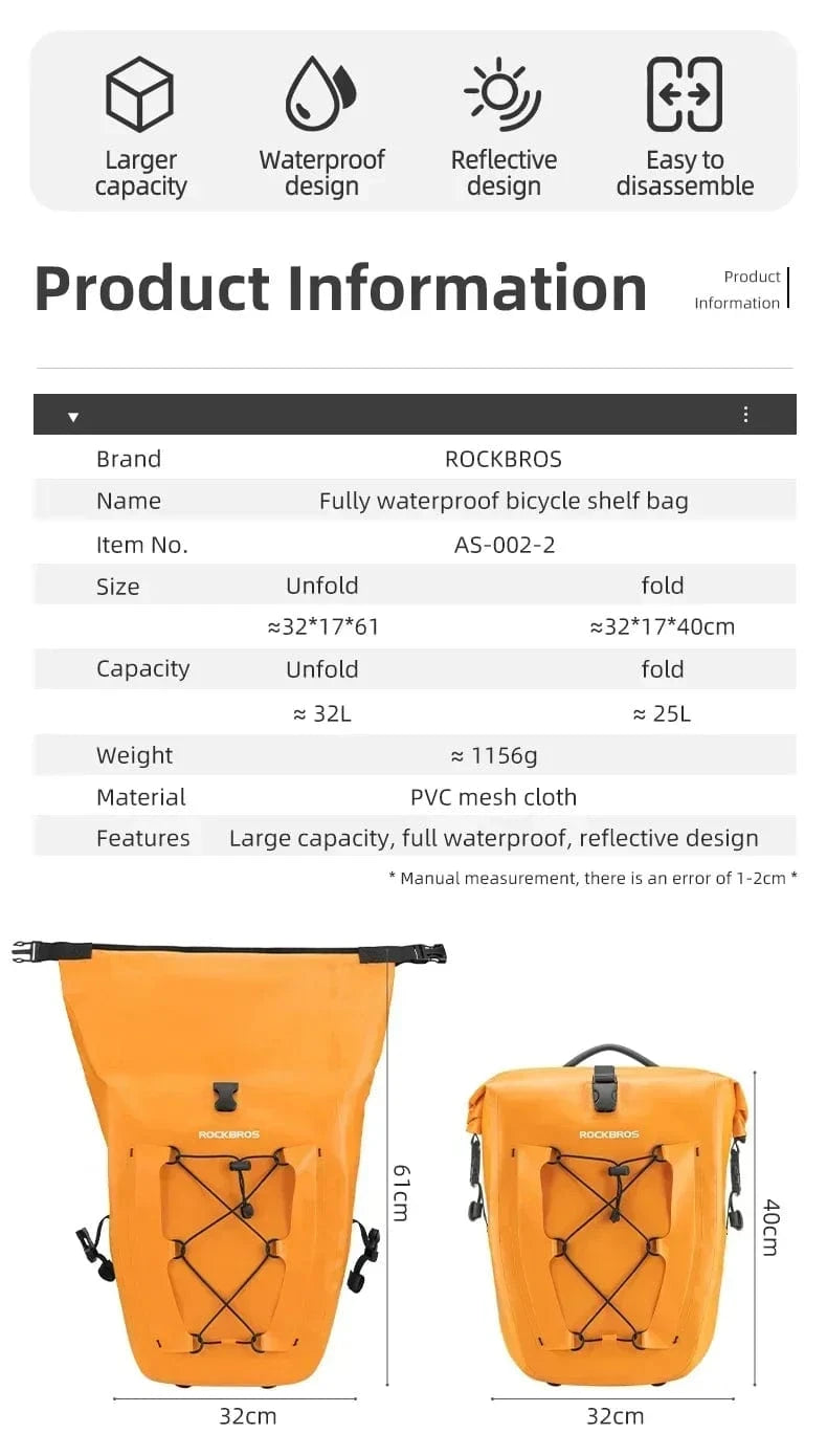 Bike & Bag Pannier Bags ROCKBROS - Waterproof Bike Pannier Bag – 25L