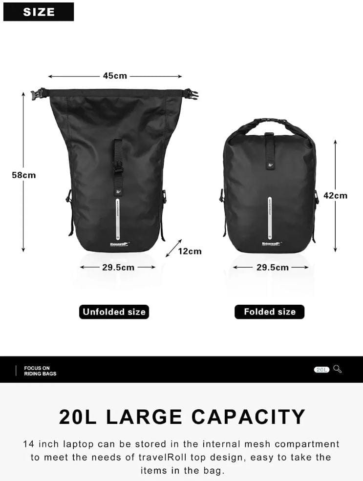 BIKE & BAG Pannier Bags X21668-Black RHINOWALK - Waterproof Pannier Bag (20L)