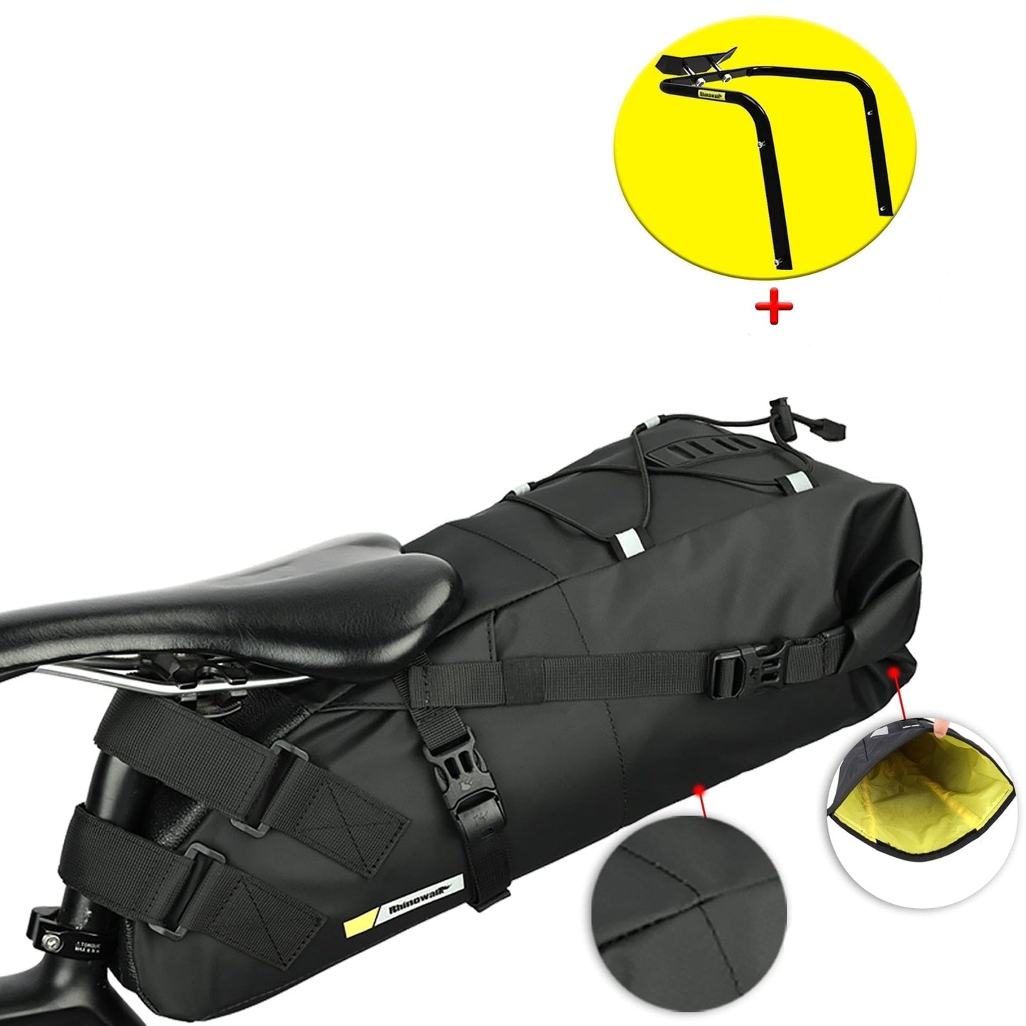 BIKE & BAG Saddle Bags 10L Set(with Rack) RHINOWALK - Saddle Bags (10L-13L Waterproof) with Stabilizer Bracket Mount