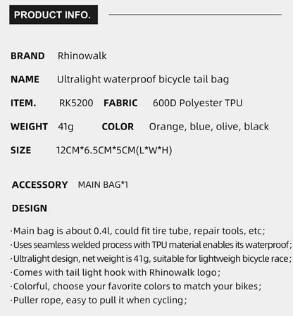 BIKE & BAG Saddle Bags RHINOWALK - Ultralight Waterproof Tail Bag (0.4l)