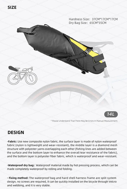 Bike & Bag Saddle Bags RHINOWALK - Wilderness Series - 14L Waterproof Bike Saddle Bag – With removable Dry Bag